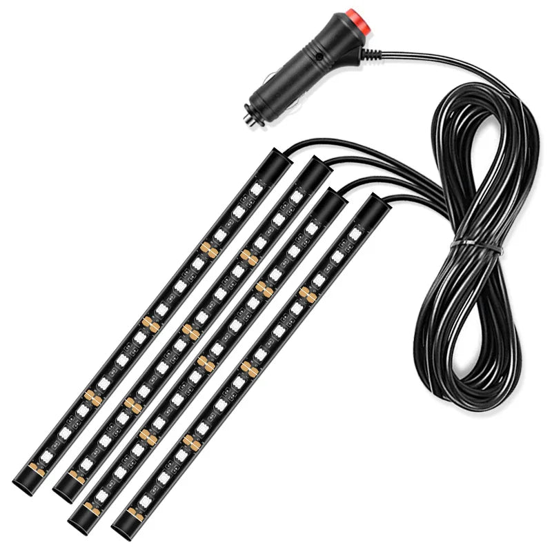22cm Car Neon Light Foot Light LED Interior Decoration Backlight Cigarette Lighter USB Atmosphere Lamp Vehicle Accessories