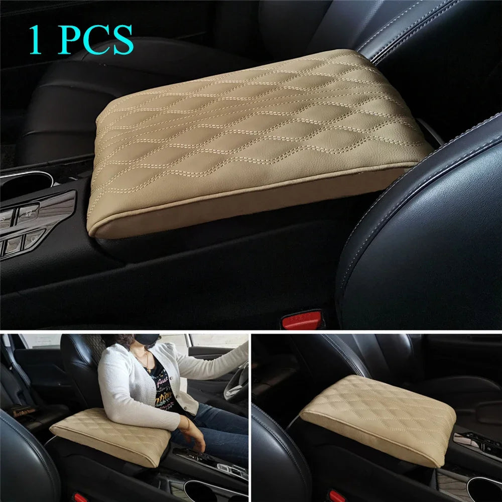 Leather Car Central Armrest Soft Pad Black Auto Center Console Arm Rest Seat Box Mat Cushion Pillow Cover Vehicle Protective