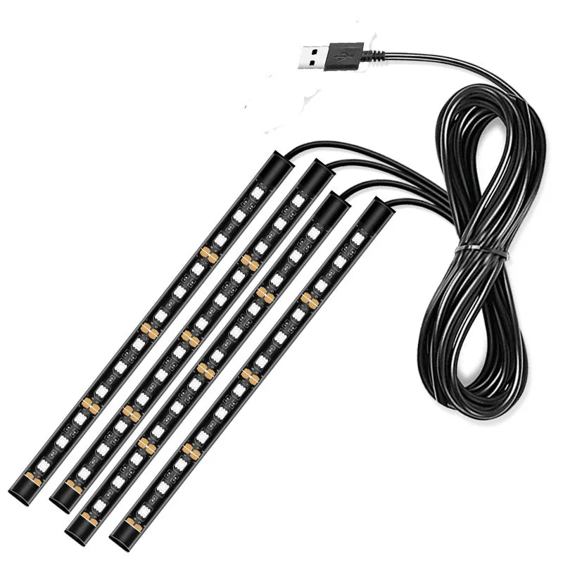 22cm Car Neon Light Foot Light LED Interior Decoration Backlight Cigarette Lighter USB Atmosphere Lamp Vehicle Accessories