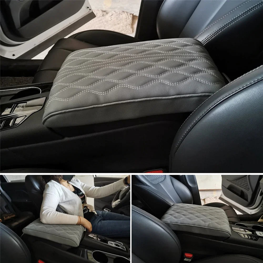 Leather Car Central Armrest Soft Pad Black Auto Center Console Arm Rest Seat Box Mat Cushion Pillow Cover Vehicle Protective
