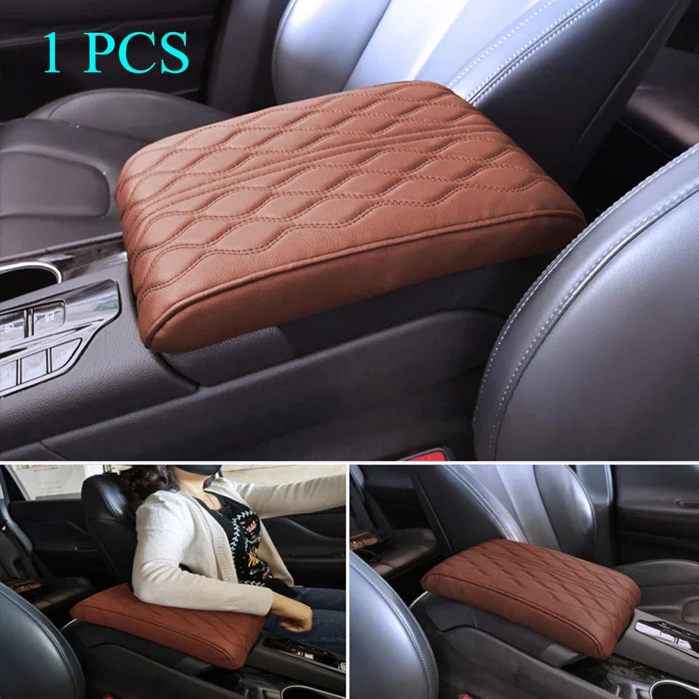 Leather Car Central Armrest Soft Pad Black Auto Center Console Arm Rest Seat Box Mat Cushion Pillow Cover Vehicle Protective