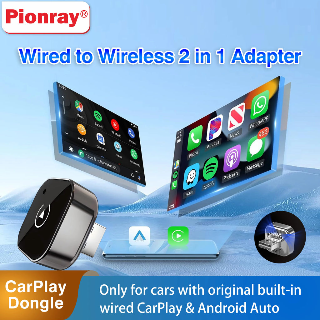 Pionray 2in1 Wireless CarPlay Adapter Android Auto Car Intelligent Systems Plug&Play For VW Toyota Nissan Honda Ford Benz