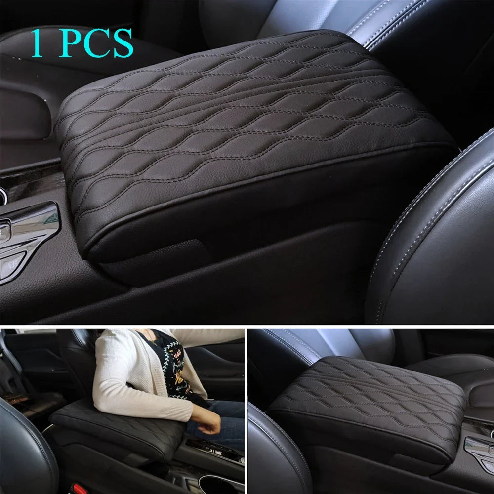 Leather Car Central Armrest Soft Pad Black Auto Center Console Arm Rest Seat Box Mat Cushion Pillow Cover Vehicle Protective