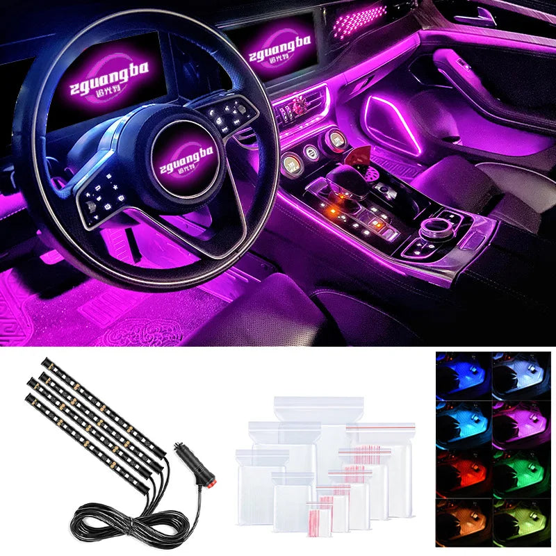 22cm Car Neon Light Foot Light LED Interior Decoration Backlight Cigarette Lighter USB Atmosphere Lamp Vehicle Accessories