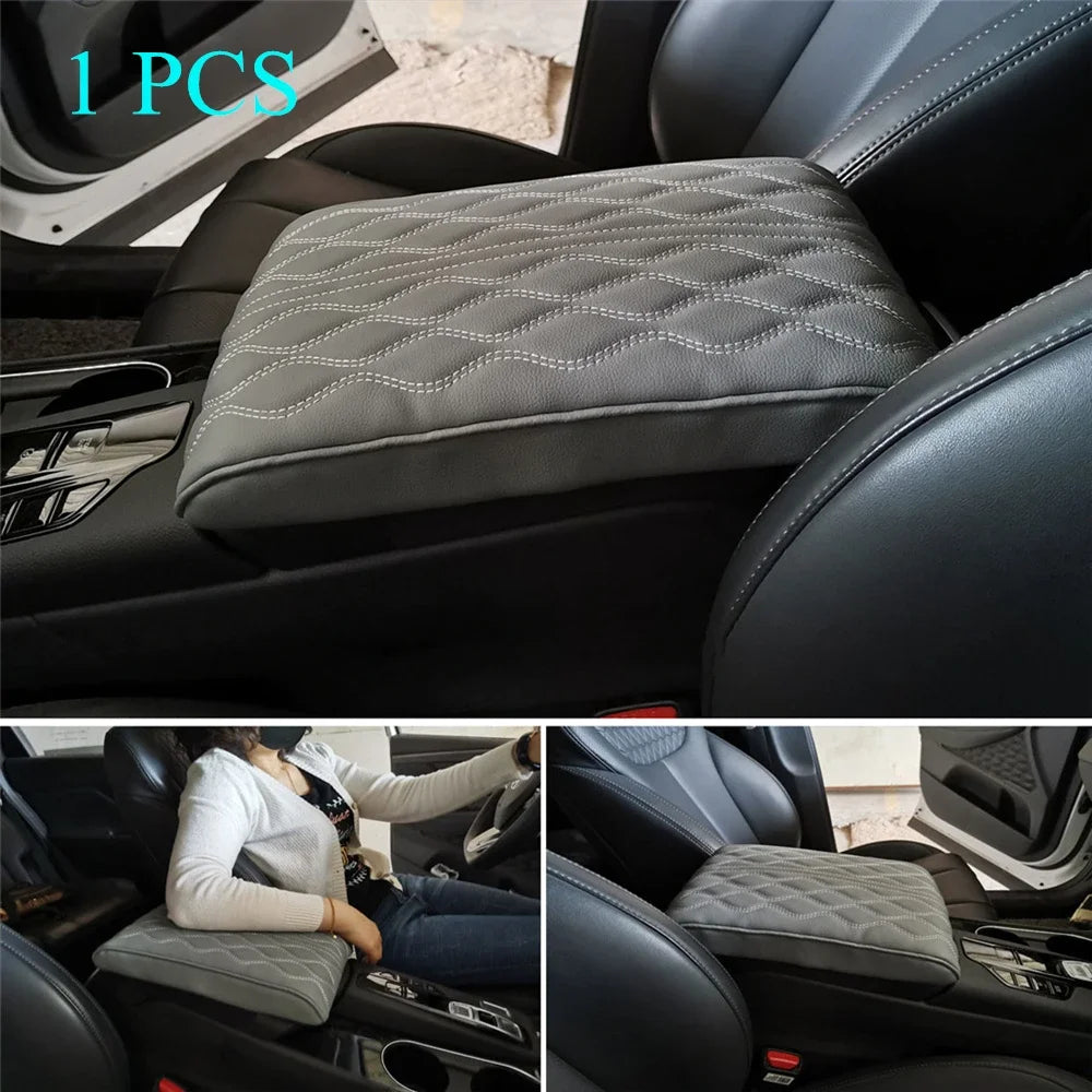 Leather Car Central Armrest Soft Pad Black Auto Center Console Arm Rest Seat Box Mat Cushion Pillow Cover Vehicle Protective